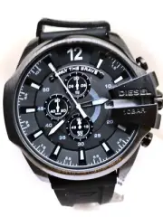 ORIGINAL DIESEL DZ4378 MEGA CHIEF MEN'S BLACK SILICONE CHRONOGRAPH WATCH/NO BOX