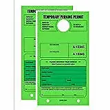 Temp Parking Permit-Mirror Tags, Cnsc Num, Stub, 7-3/4" x 4-1/4", Green- 50-pk
