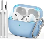 [Ljusmicker] for AirPod Pro Case Cover with Cleaner Kit,Soft Silicone Protective Case for Apple AirPods Pro 2nd/1st Generation for Women Men,AirPod Pro Case with Magnetic Lid Lock & Keychain-Pure Blue