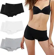 [Desanlapi] Pantys Women's Cotton Boxer Shorts Women's Hot Pants Underwear Women Panties Cotton Briefs for Women Hipsters Pack of 6 Soft Comfortable Panty Shorts, 2Black 2White 2Grey, X-Large