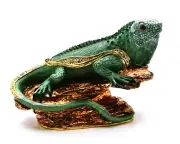 Jeweled Iguana on Branch Trinket Box. Hand Crafted with Swarovski Crystals