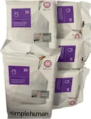 5 PACK simplehuman Code M 45 L Trash Bags - 100 Liners Total WHITE Extra Strong