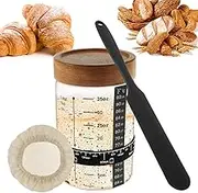 6Pcs Sourdough Starter Jar Kit, 1000ml Sourdough Glass Jar with Date Feeding Band, Heat Resistant Sourdough Starter Container with Wooden Lid, Reusable Sourdough Bread Baking Supplies, Home Baking