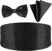 Men'S Cummerbund Bow Tie Set Adjustable Solid Color Tuxedo Cummerbund and Bow Ti