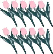 Folpus 10Pcs Tulip Garden Edging Garden Fence Artificial Tulip Decorative Landscaping Edging Border for Outdoor Decor Easy Install, Pink Flower