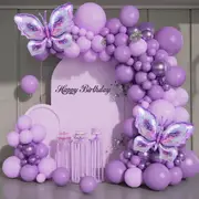 147Pcs Purple Lavender Butterfly Balloon Arch Kit With Purple Butterfly Foil Balloons For Birthdays Weddings Anniversaries
