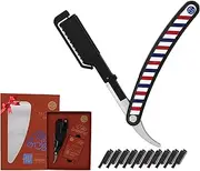 Homie Patented Straight Edge Razors for Men, Close Shaving Razor for Beard with 11 Disposable Blades, Easy to Use and Replace Single Edge Razor Blades with Protective Layer & Safety Lock -Barber Black
