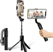 Selfie Stabilizer with Bluetooth Remote Control, Smartphone Stabilizer, 1-Axis Gimbal, Small, Lightweight, Foldable, for Vlogging, YouTube, Live Video, Compatible with iPhone/Android