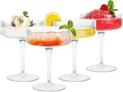 Decostatue Ribbed Glassware Cocktail Glasses Set of 4-10 oz Highball Glasses,Bar Tumbler Glassware Set for for Cocktail, Beer, Ice Tea, Wine, Juice, Dessert, Lead-Free Premium Crystal Clear Glass