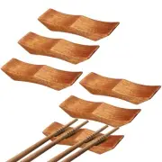6pcs Wood Chopstick Rest Spoon Holder, Brown