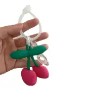 Plush Cherry Keychain Fruit Keyring with Lanyard Backpack Pendant for Women