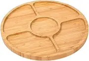 Wooden Divided Serving Trays | Food Serving Tray with 5 Dining Grids | Fit for Serving Dishes, Serving Platters, Chip and Dip Trays, Veggie Trays, Or