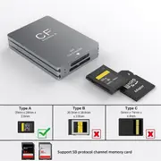 2 in 1 CFexpress Type A SD Card Reader USB 3.2 10Gbps Memory Card Reader CFExpress Card Reader Adap silver gray