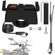 Phone Charger Motorcycle, Handlebar Mount Quick Disconnect USB Adapter, Double Port SAE Converter with ON/Off Switches for Outdoor Riding, GPS, Phone Charging