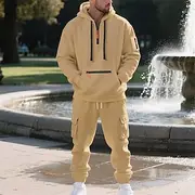 Men's Tracksuit Outfit Set Hoodies Set Hoodie Outdoor Daily Sports Pocket Half Zip Drawstring Plain Black White Navy Blue Polyester Activewear Fashion Streetwe