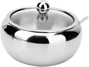 Ciieeo Stainless Steel Seasoning Pot with Spoon Drum Type Spice Container Transparent Lid for Spices Sugar and Kitchen Ingredients