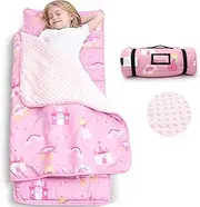 ACRABROS Toddler Nap Mat with Pillow and Blanket-53 x 21 x1.5 Inches,Extra Large,Rolled Napping Mats for Toddlers Boys Girls,Kids Sleeping Bag for Daycare, Preschool,Travel,Camping,Little Princess