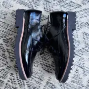 Franco Sarto Black Patent Lug Sole Oxfords Size 9.5 Charles NEW Lace Up Loafers