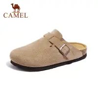 在飛比找蝦皮商城優惠-Camel 夏季皮革勃肯包頭半拖平懶穆勒拖鞋女式