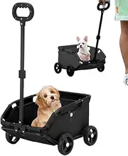 Dog Trolleys on Wheels Portable ＆ Foldable Cat Carrier with Wheels ＆ Extendable Pull Handle Puppy Stroller with Small Pocket Rolling Cat Carrier Utility Wagon for Pets Within 7 Kg Black