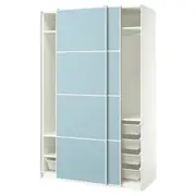PAX / MEHAMN wardrobe with sliding doors, white/double sided light blue, 150x66x236 cm