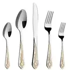 Gold Silverware Set, 20 Piece Stainless Steel Golden Flatware Set for 4, Silv...