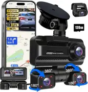 2in1 Dash Cam 4 Channel 360 Camera for Car,Front Rear Inside DashCam, 4K Full HD