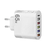 LYK-881 65W 6-PortUSB Charger 5USB-A+Type-C ast Charging Wall Charger Adapter EU Plug US Plug for iPhone 12 13 14 14 P