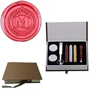 MNYR Vintage Alphabet Letter M Crown Wreath Initial Embossment Wedding Invitations Gift Cards Wax Seal Stamp Stationary Sealing Wax Stamp Wood Handel Gift Box Candles Wax Sticks Melting Spoon Kit Set
