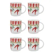 6PK Porto Cucina Porcelain Travel Drinking Water/Coffee Mug 12cm/300ml Chilli