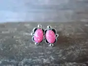 Zuni Indian Sterling Silver & Pink Opal Stud Earrings by Kanesta