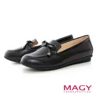 在飛比找momo購物網優惠-【MAGY】細版蝴蝶結真皮樂福平底鞋(黑色)