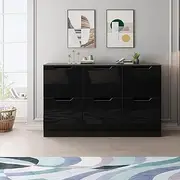 Chest of Drawers Wooden 6 Drawers Storage High Gloss Front Black Bedroom Living Room Furniture