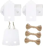 JEKUGOT 50PCS Kraft Paper Gift Tags with Lovely Hollow Heart for Crafts, Christmas, Wedding Favors - White Tag with 24M Jute Twine String.