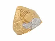 10k or 14k Two Tone Gold Praying Hands Nugget Style Mens Religious Ring