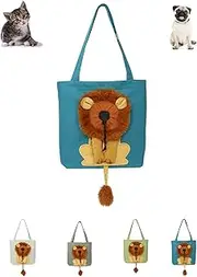 Lion Shaped Show Head Pet Canvas Shaped Shoulder Bag,Cute Outcrop Breathable Portable Pet Outing Carrying,for Small Cat Dog (Small,Lake Blue)
