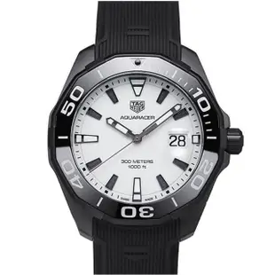 【TAG HEUER 豪雅】AQUARACER 鈦金屬石英白面橡膠款x43mm(WAY108A.FT6141)