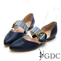 在飛比找momo購物網優惠-【GDC】真皮拼接中空尖頭質感平底鞋-藍色(911894)