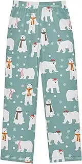 [ZZXXB] Polar Bear Winter Snow Boys Long Pants Soft Trousers Elastic Waist Kids Lounge Bottoms with Pockets S-XL