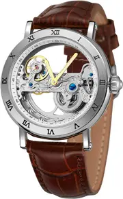 FORSINING Men's Unique Design Luxury Automatic Movt Popular Style Genuine Leather Strap Skeleton Watch