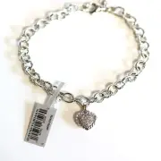 DAVID YURMAN NEW Silver Cookie Classic Pave Diamond Heart Charm Bracelet S