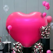 63in Huge Heart Shaped Balloons, Valentines Day Love Balloons, 2PCS Hot Pink Heart Foil Mylar Balloons for Wedding Engagement Anniversary Party Favor Decorations (Hot Pink)