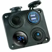 12V Dual USB Car Charger Power Socket Voltmeter Switch Panel - Yacht Boat Truck