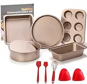 10 Piece Carbon Steel Nonstick Baking Set - Muffin Pan, Square and Round Pans, Pizza Pan, Rectangular Toast Box - Food Grade Kitchen Tools