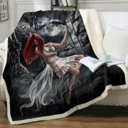 Gothic Night Art Draculas Bride Redhead Girl and Bats Throw Blanket