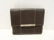 Salvatore Ferragamo Brown Pebbled Wallet Leather Tri-Fold Credit Card