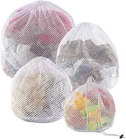 PELLUM Mesh Laundry Bags With Drawstring, 4 Pack - Durable, Sturdy, Machine Washable, Heavy Duty Bags for Travel, College Dorm, Apartment, Family