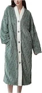 [DSAoTeng] Women Fluffy Button Down Long Bath Robes with Pockets-Cozy Soft Warm Plush Fleece Front Button Housecoat Sleepwear for Winter Home Dressing Gown