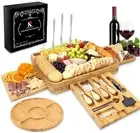 Roccar Bamboo Cheese Board and Knife Set Large Charcuterie Board Set Gift Idea..