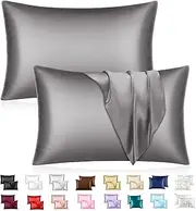 Mulberry Satin Silk Pillowcase for Hair and Skin - Soft Breathable Smooth Both Sided Silk Pillow Cover Pair - Standard Size 50x75cm (Gray, Standard)